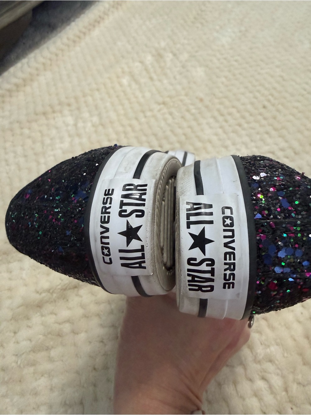 Converse Black Glitter Low Top Sneakers with Multicolor Sparkle Women’s size 8 - Picture 5 of 8
